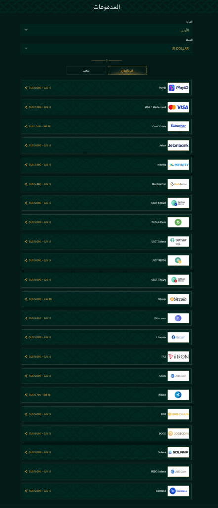 Payment Methods at Jordan 2026 World Cup Betting Sites
