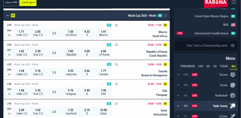 Rabona betting on world cup